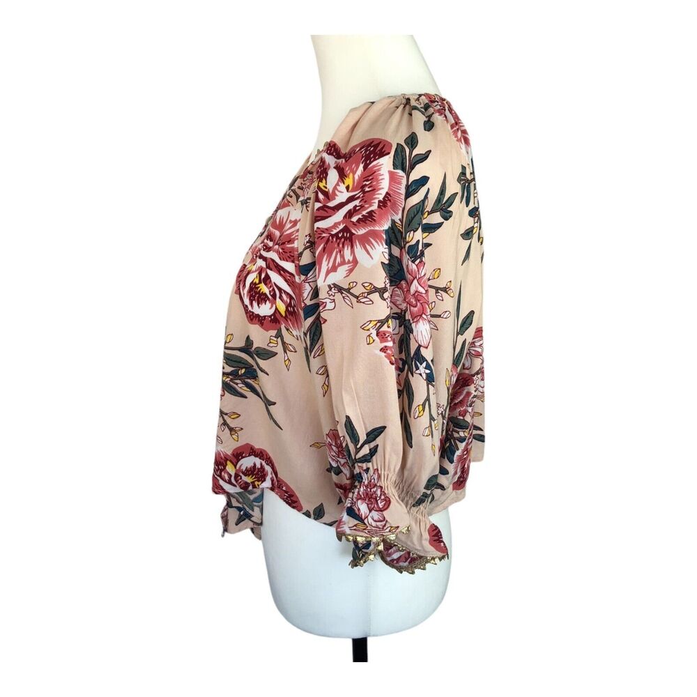 Z&L Made With Love Short Sleeve Floral V Neck Front Tie Cropped Top Sz M - Picture 6 of 15